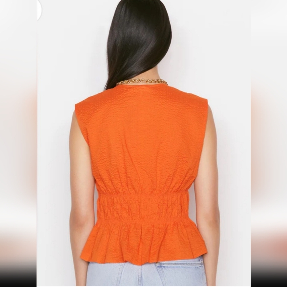 Frame Orange Sleeveless Button-Up Top Size M - image 3